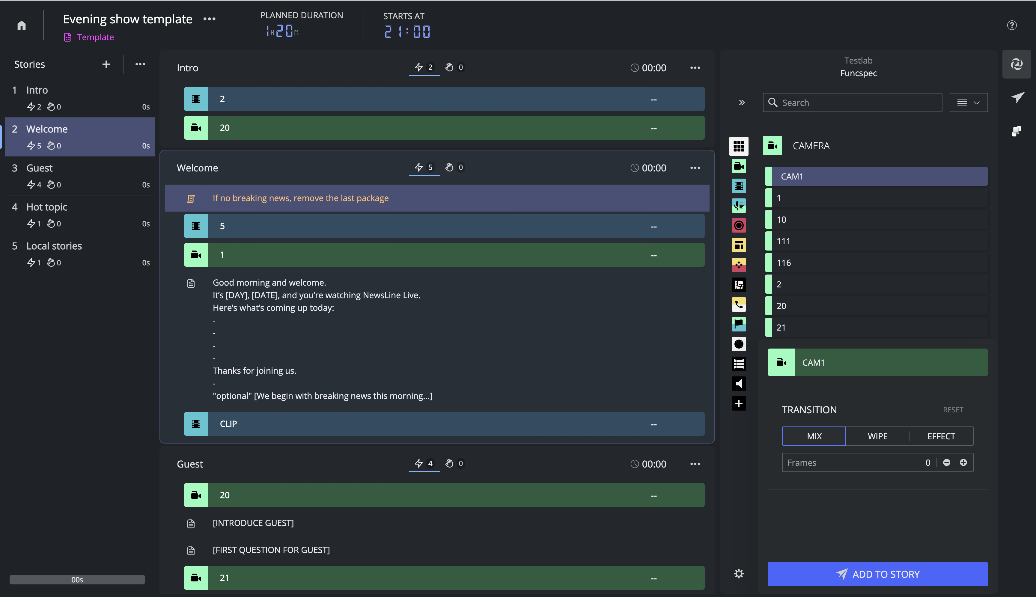 Rundown Template Page
